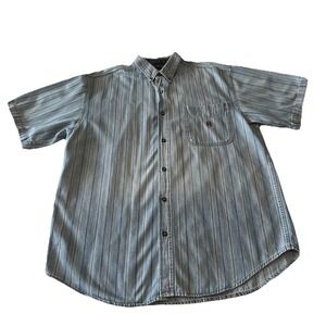 Vtg 90s Coliseum Jeans Denim Shirt Men's L Blue Stripe 100% Cotton SS Preppy Y2K